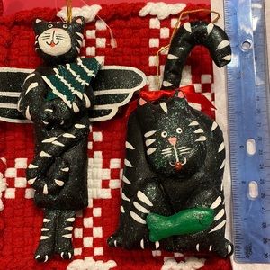 Two canvas cat ornaments